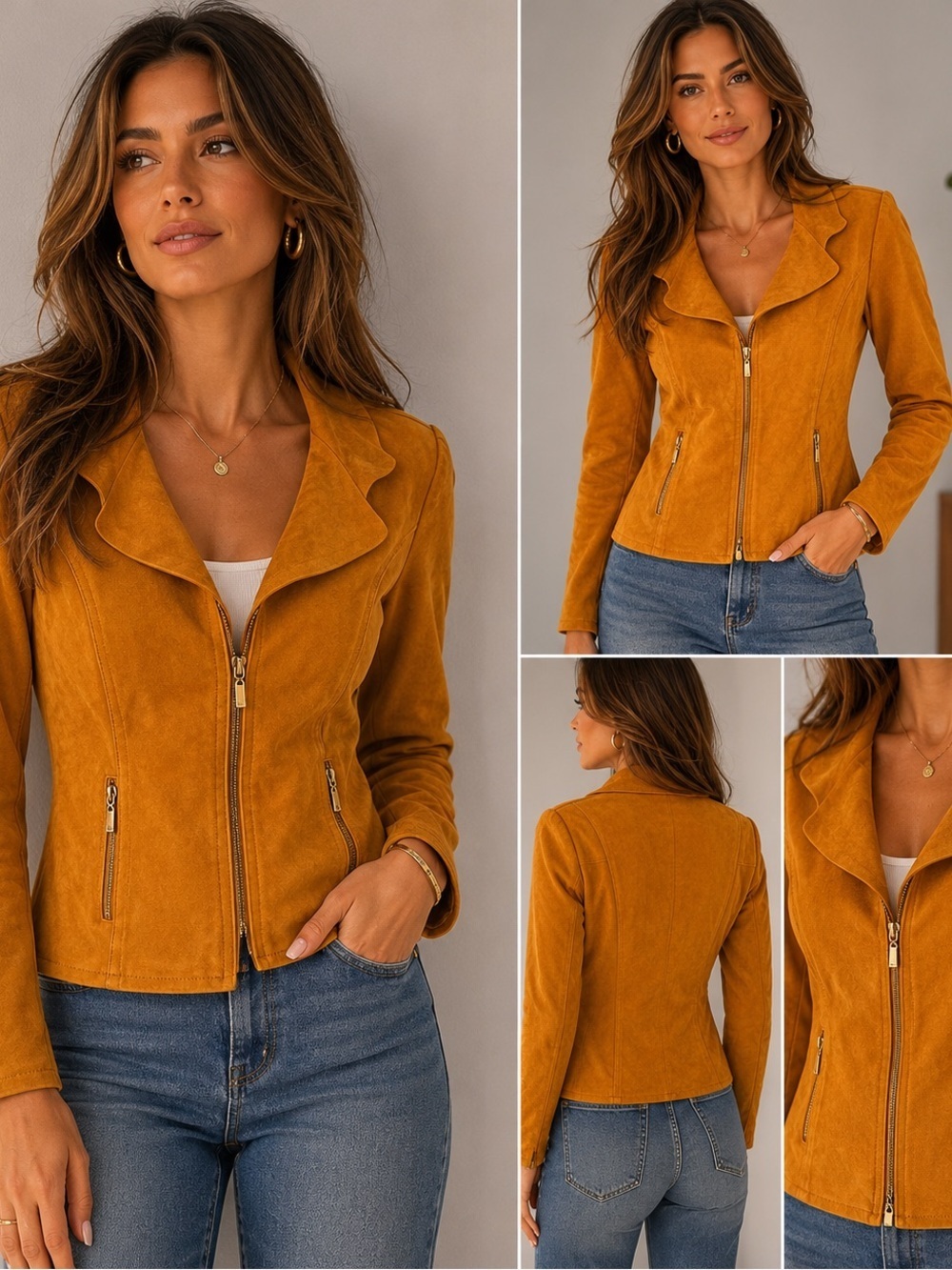Conrad C Faux Suede Mustard Blazer Jacket Size 4 Stretch Moto Fall Layering